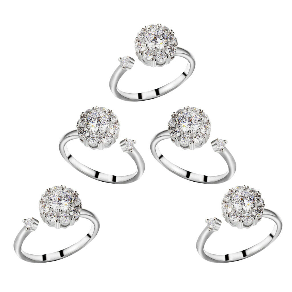 5x Womens Fashion Rotating Engagement Cubic Zirconia Ring Open Adjustable