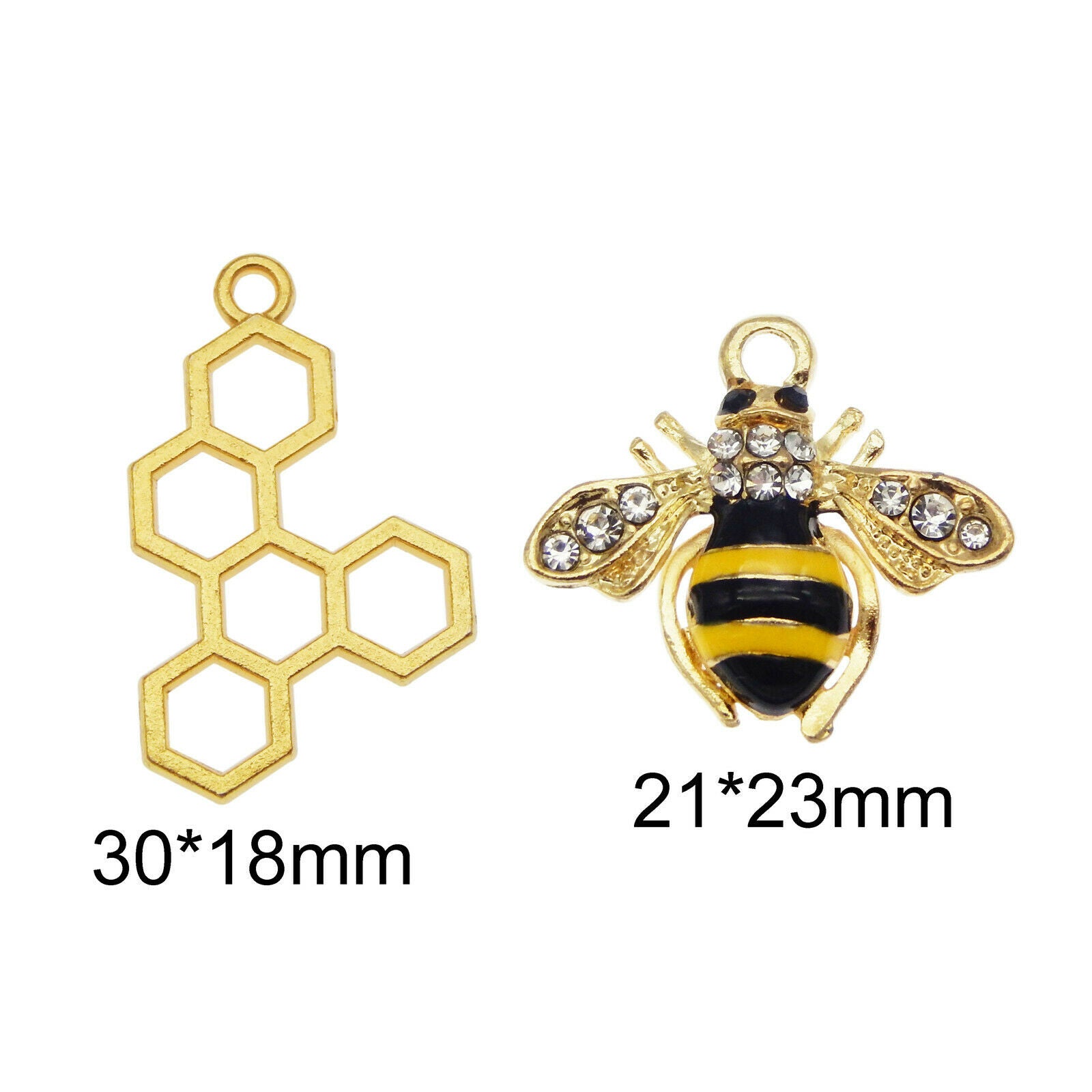 12pc Colorful Enamel Crystal Bees and Honeycomb Charms Pendant Jewelry Making