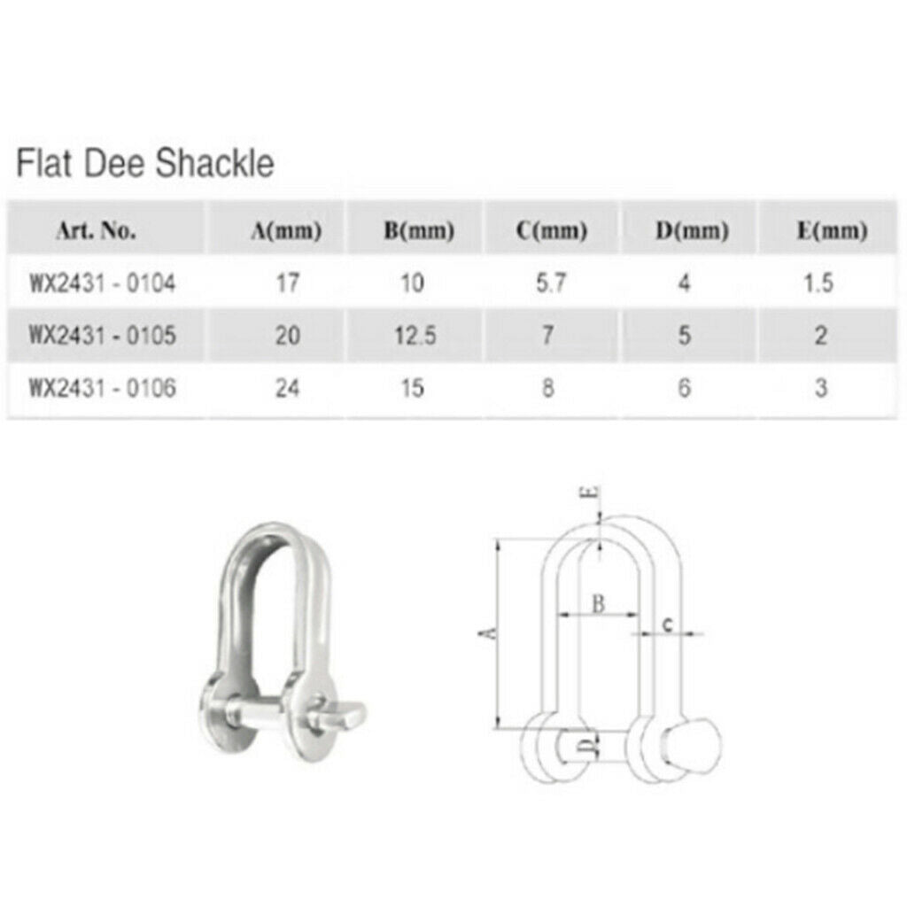 304 Stainless Steel Slotted Pin Dee Shackle for Marine/Sailing/Boat/Ship 4mm