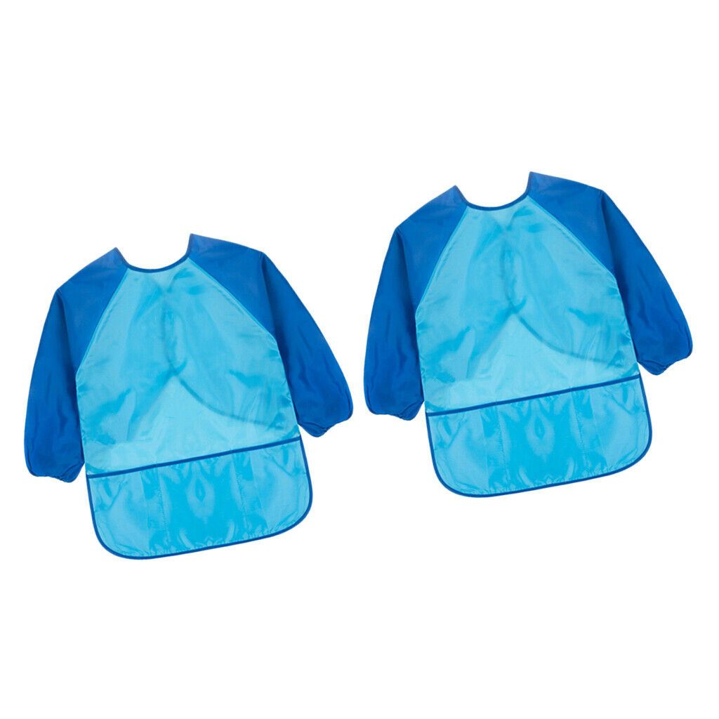 2 Pcs Kids Aprons with Pocket Long Sleeve Art Smock School Cooking Baking