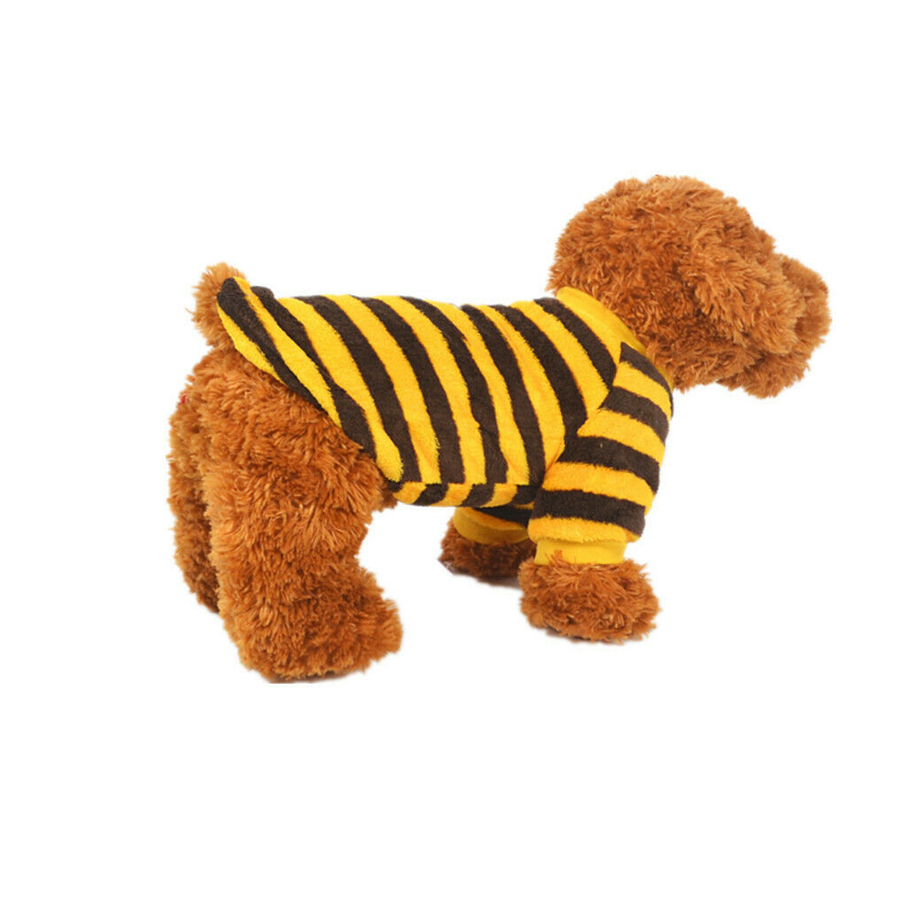 Puppy Pet Dog Cat Coral Fleece Yellow Brown Stripe Shirt Clothes Apparel S