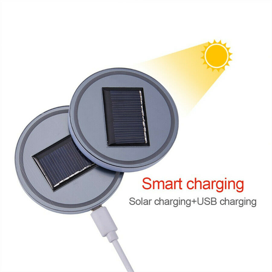 Car Solar Cup Holder Bottom Pad LED Light 7 Colorful Solar charging Decoration