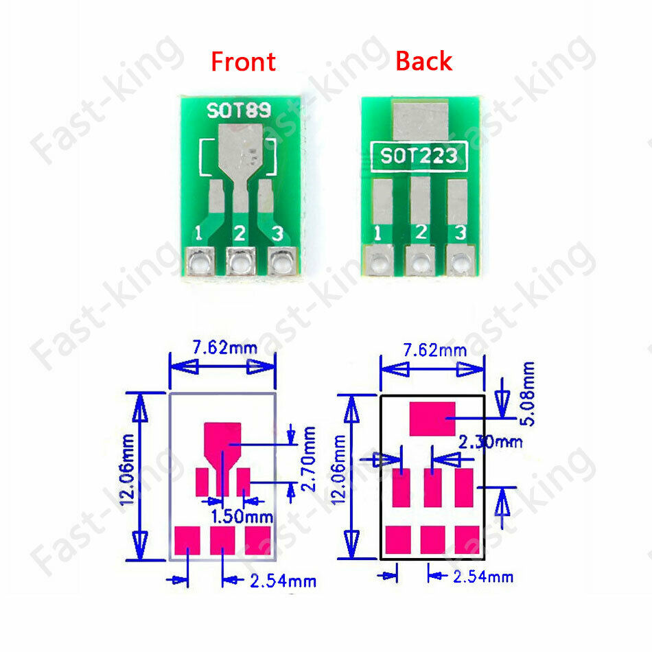10x SOT89 SOT223 SMD to DIP SIP3 Adapter PCB Board Converter Double-Side for DIY