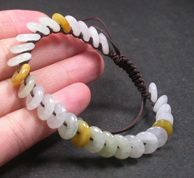 Yellow 100% Natural A JADE Jadeite Bead Circle Donut Bangle Bracelet