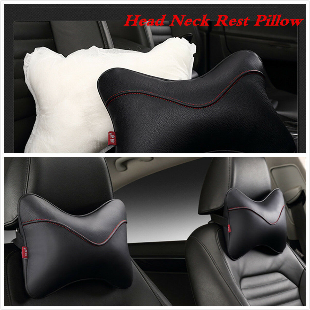 For All Vehicles PU Safety Car Headrest Breathe Seat Head Neck Rest Pillow 2PCS