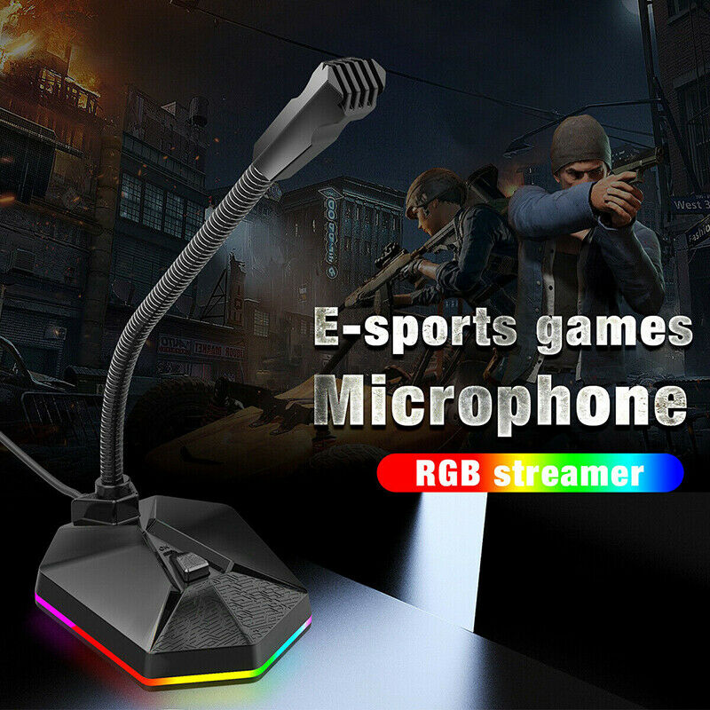 RGB Light USB Desktop Gaming Condenser Microphone Stand for PC Laptop