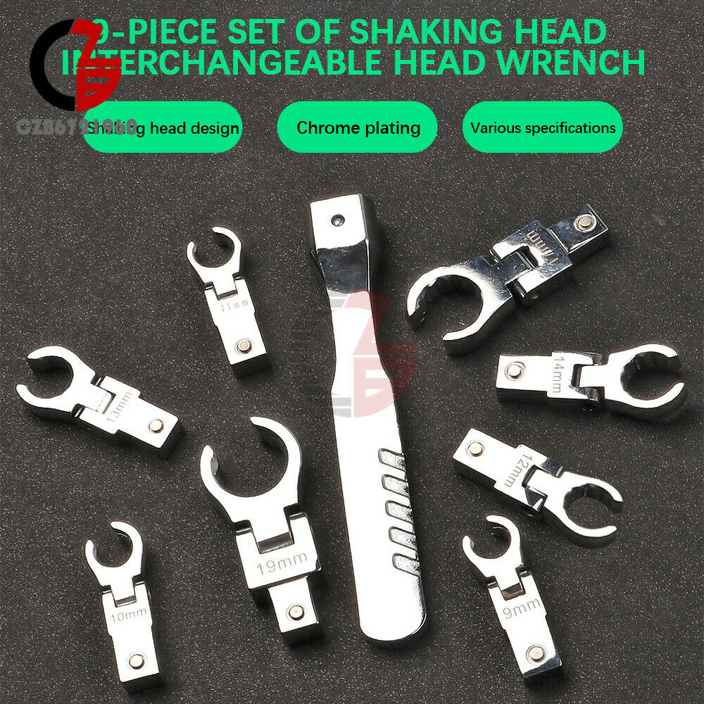 9PCS Portable Metric Ratchet 180°Rotating Gear Removable Flexible Wrench Set