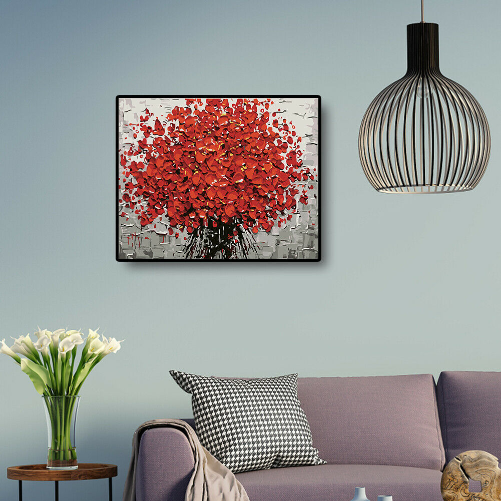 DIY Digital Oil Painting By Numbers Kits Flower in Full Bloom Picture Decor @