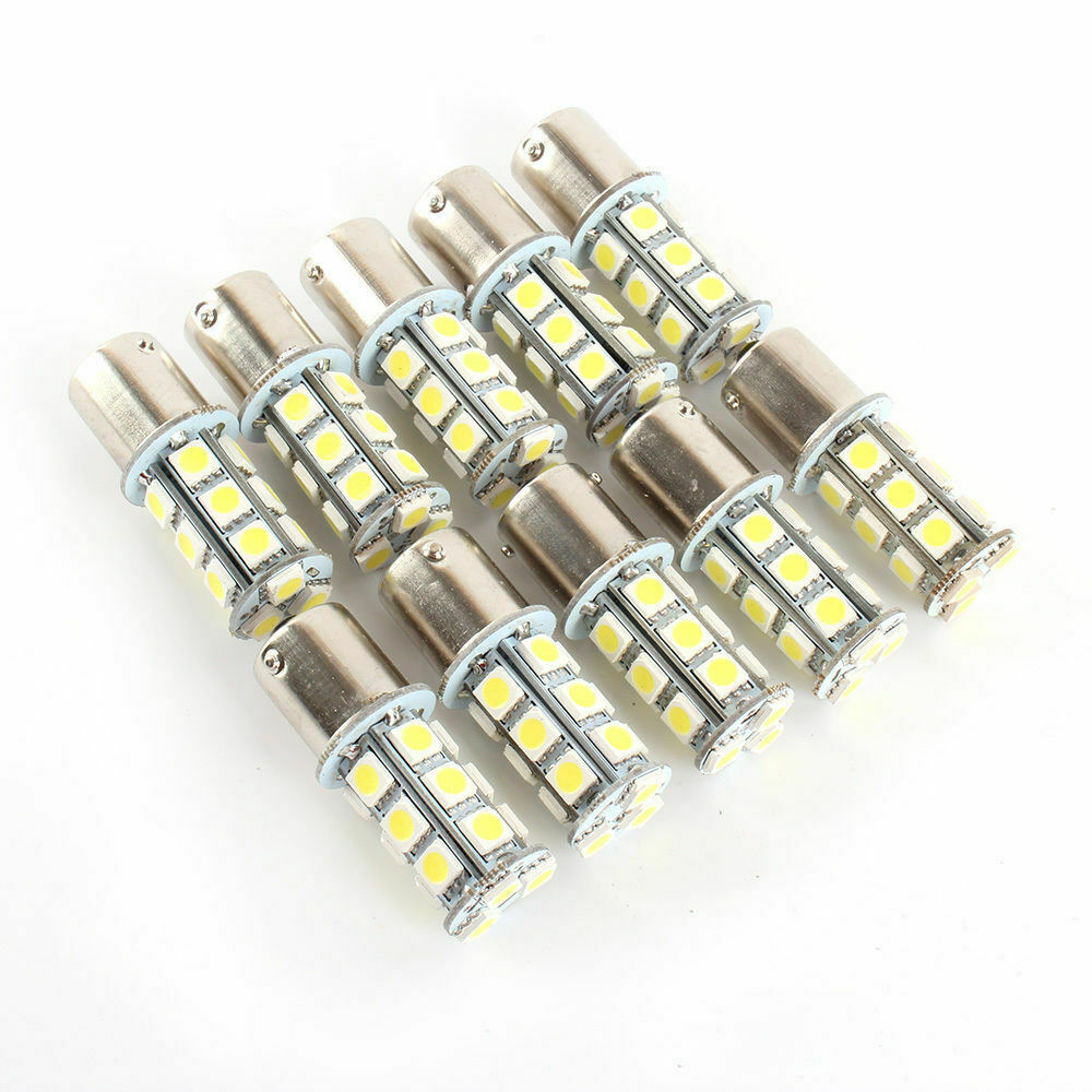 Set of 10 Warm White 1156 BA15S 18-SMD 5050 Car LED Bulbs Backup Reverse Trailer