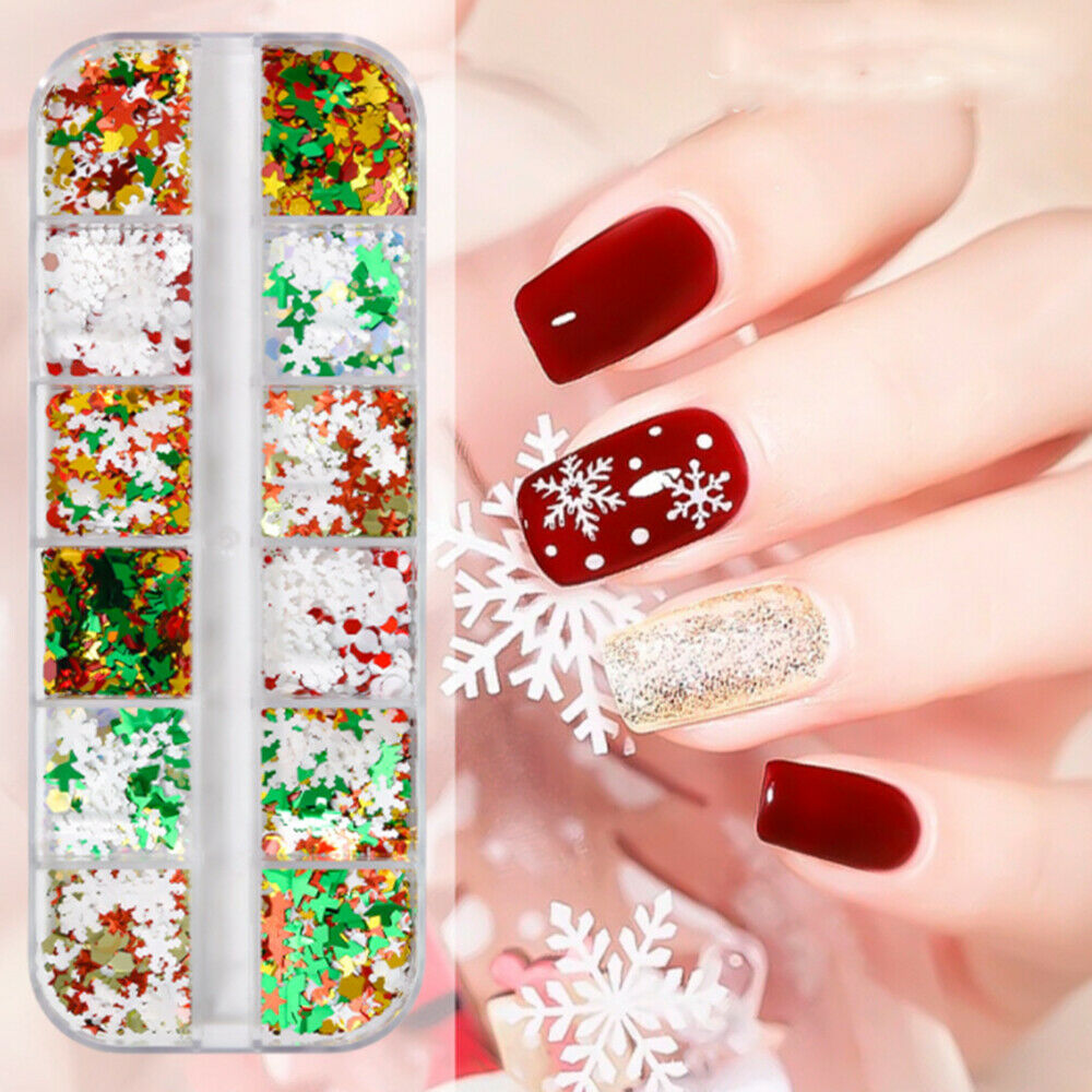 Christmas Tree Snowflake Nail Glitter Sequins Nail Art Slice Stickers Decoration