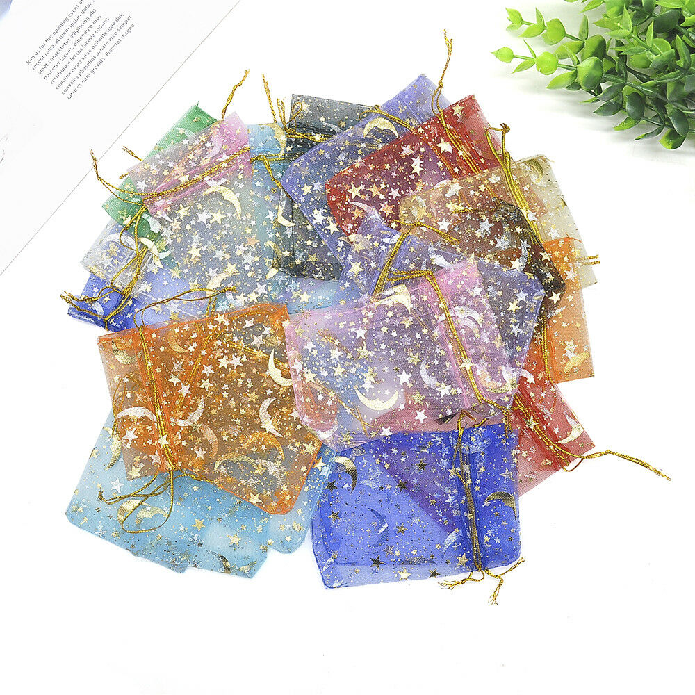 100Pcs Star Moon Organza Gift Bags Drawstring Party Wedding Jewelry Pouches Bags