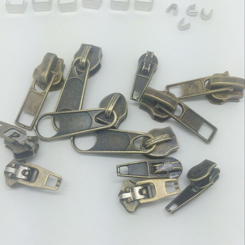 22pcs/set Zip Slider Spiral Zip Fix Zipper Repair Zip Slider Pull Zip Bronze
