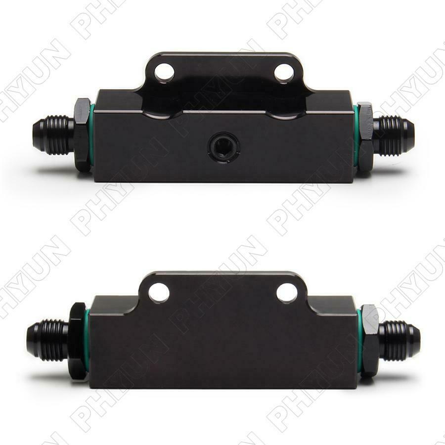 Universal Inline 6 AN AN6 Fuel Filter w/ 1 / 8 NPT Pressure Gauge Black Billet