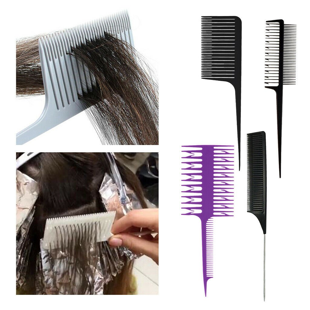 4Pcs Plastic Hair Dye Weaving Comb Barber Highlight Balayage Pintail Combs