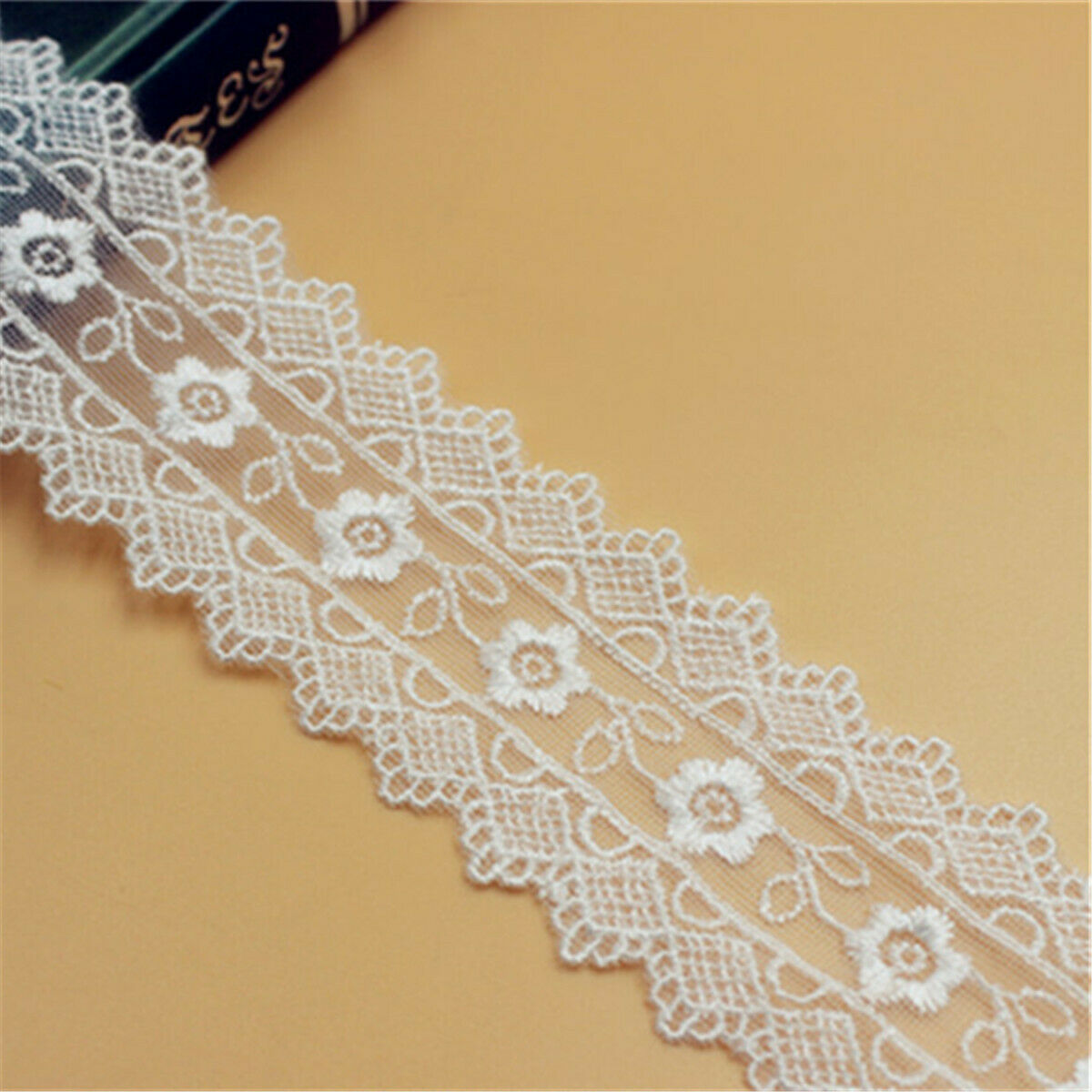 2 Yards White Embroidery Floral Cotton Trim Lace Edge Trims Craft Sewing Ribbon