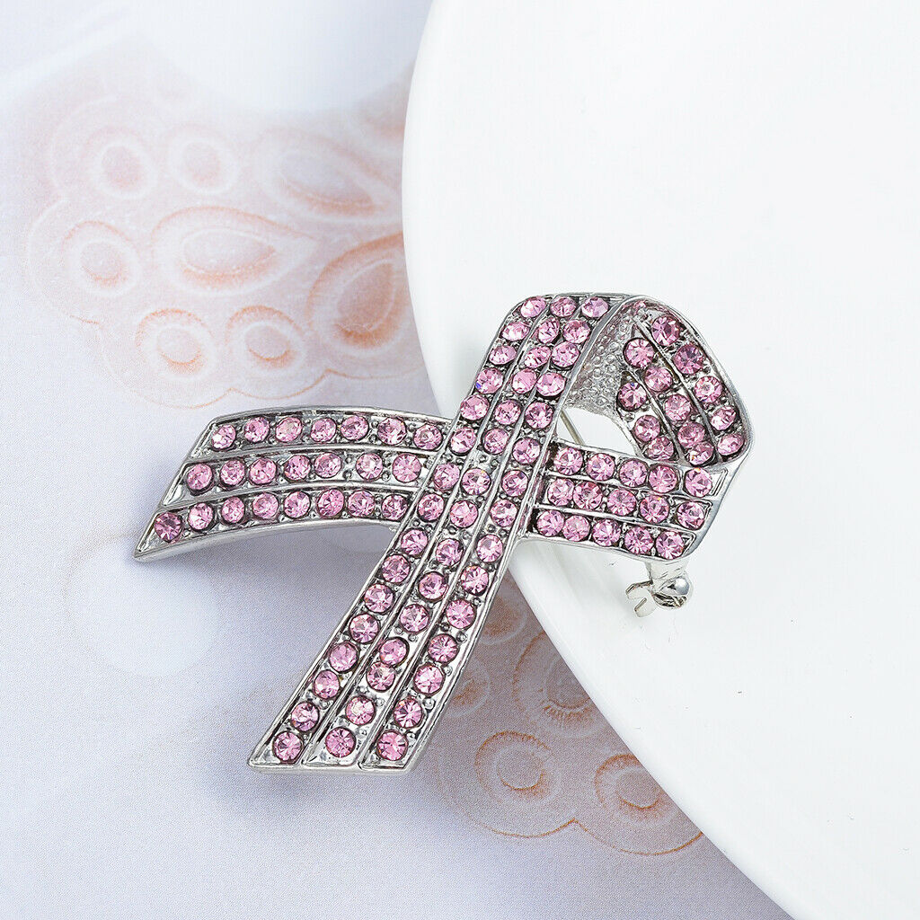 Bow Knot Style Pink Crystal Ribbon Brooch Pin Women Men Corsage Jewelry
