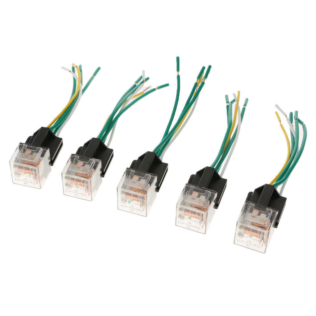 5Pcs Car Relay and Socket Waterproof 80A AMP 5-Pin SPDT 5 Wire 18/16AWG  24V