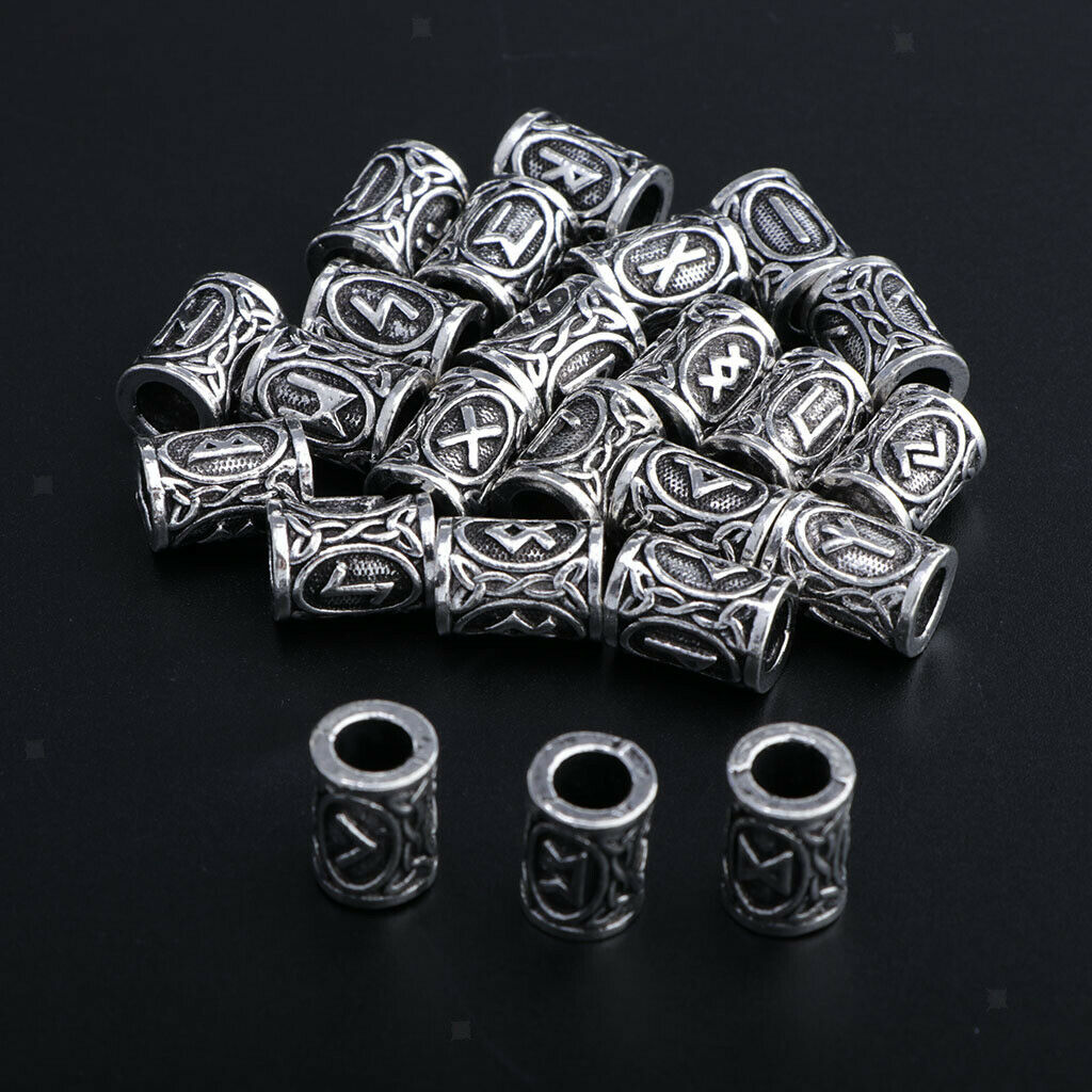 48Pcs Viking Runes Charms Beads for Nordic Hair Beard Bracelets Pendants