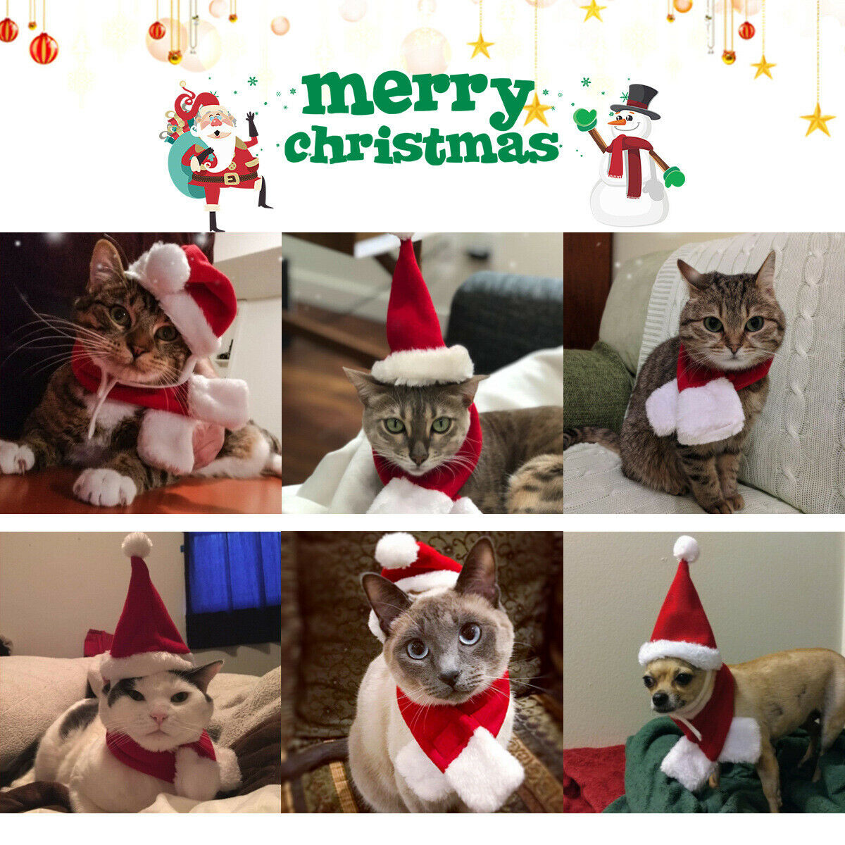 Pet Dog Cat Christmas Hat Scarf Kit for Cats Dogs Puppies Xmas Decoration Kit