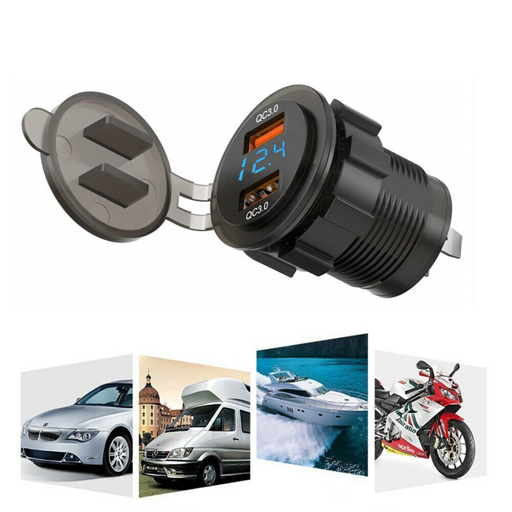 Motorcycle ATV Charger Supporting QC 3.0 Adapter Dual USB Port Fast Charge 36W