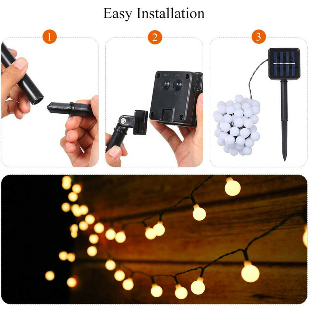 LED Solar String Lights Waterproof Crystal Balls Fairy Lamps Garden Decor @