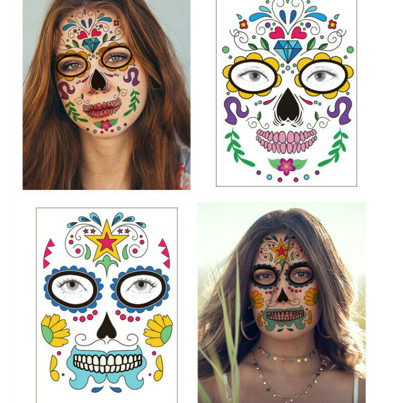 10 Sheets Halloween Temporary Face Tattoos Body Paste Transfer Stickers Party