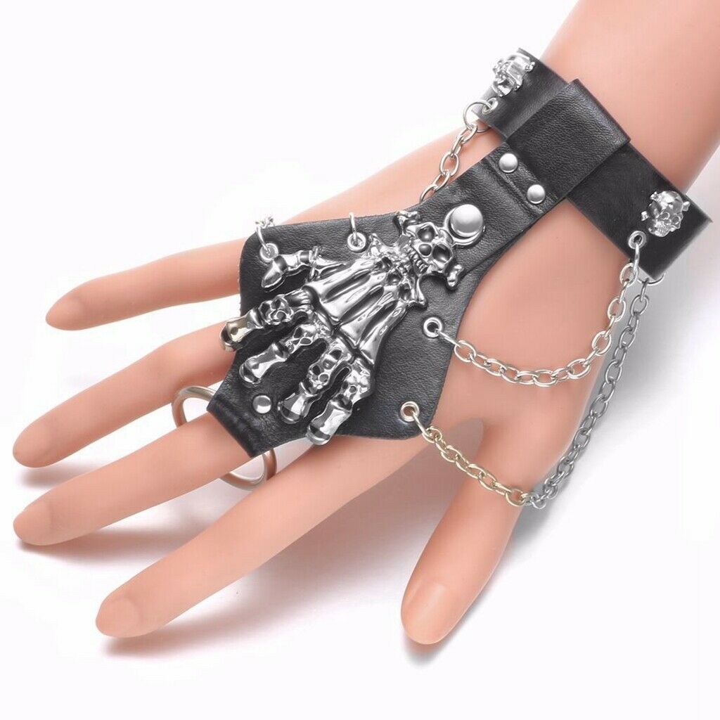Punk Rock PU Lerather Bracelets Hand Glove Halloween Gothic Jewelry Gifts