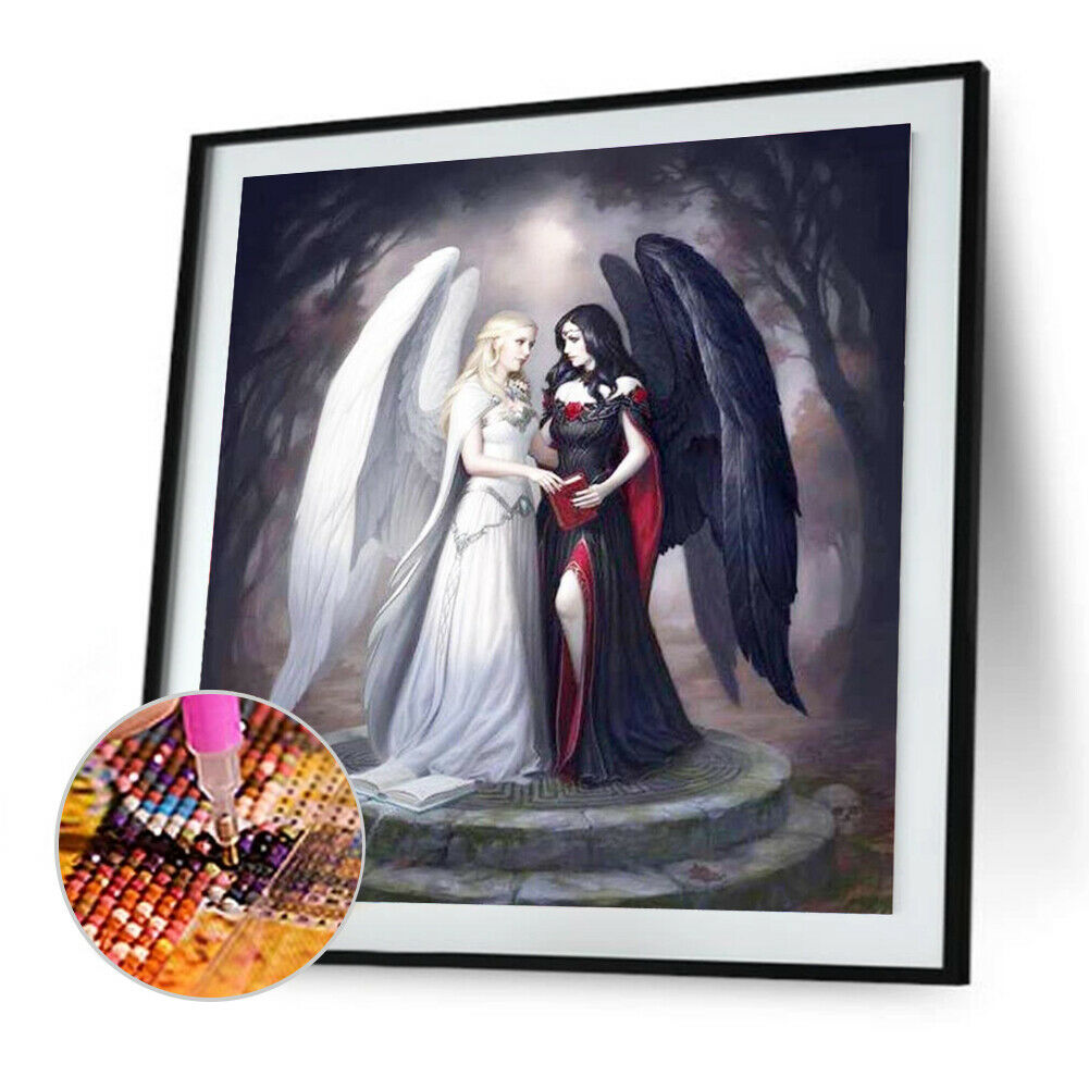 5D DIY Full Drill Diamond Painting Black and White Angel Cross Stitch Kit @