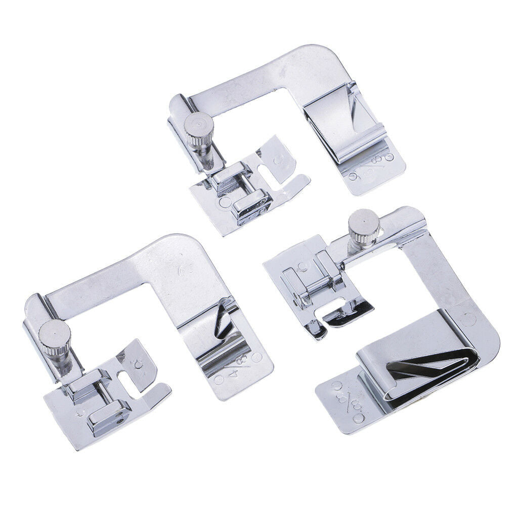 3Pcs ROLLED HEM Hemmer Foot  Presser For Domestic Sewing Machines