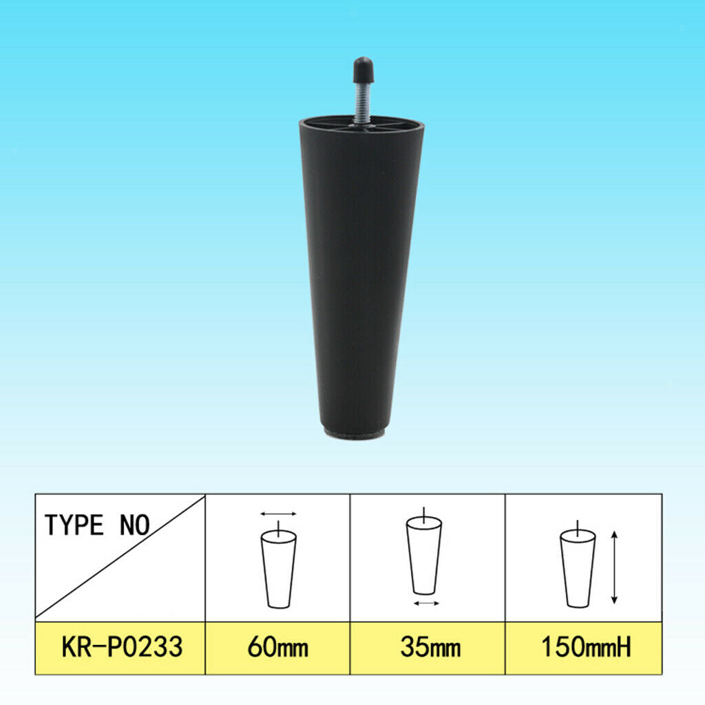 4pcs 150mm Height Plastic Round Tapered Furniture Sofa Bed Ottoman Leg