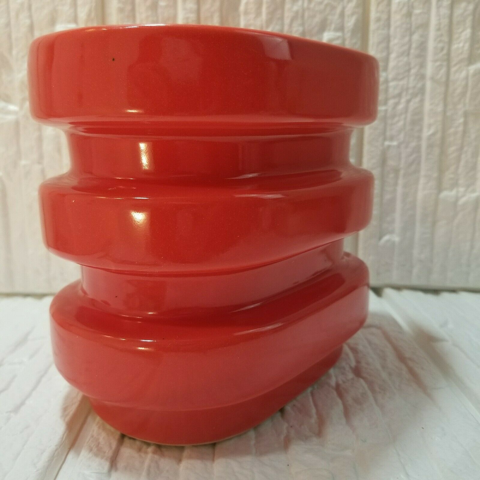 West Elm MoMA Horizontal Ribbed Stripe Oval Ceramic Vase Vibrant Orange 6 x 5 x7