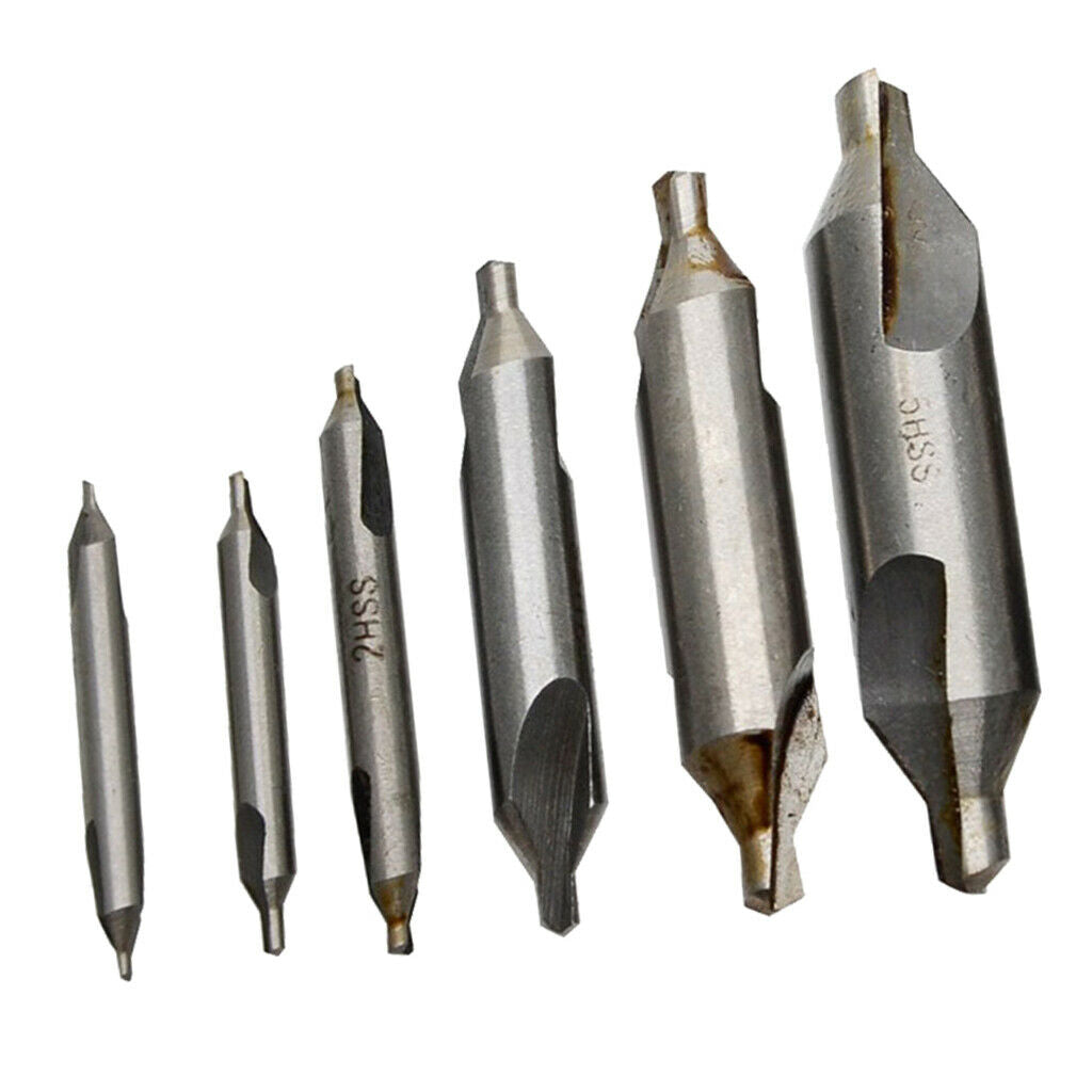 Set of 6 HSS Centre Drills 1/1.5/2/3/4/5mm Metal Lathe Working Tools Accs.