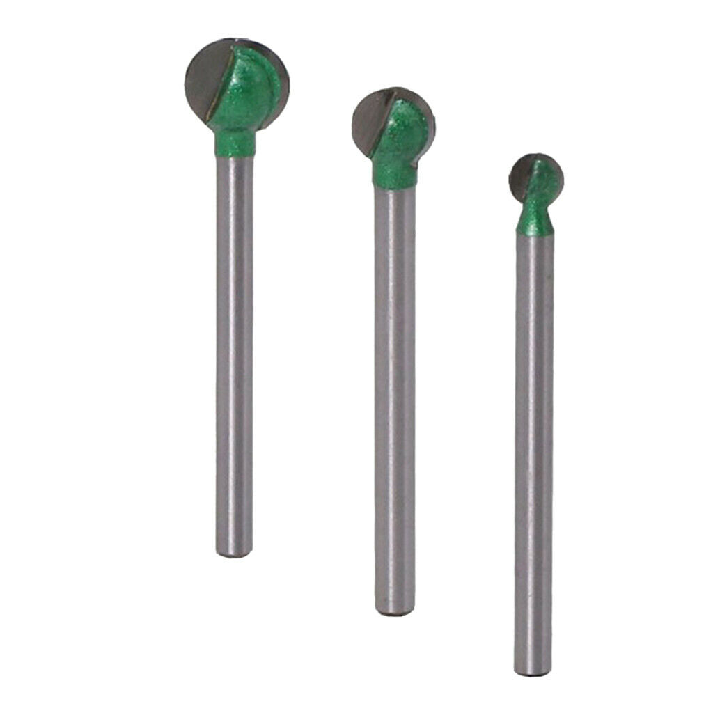 Set of 3 Woodworking Ball Cutter Router Bits  Carving - 3mm Shank