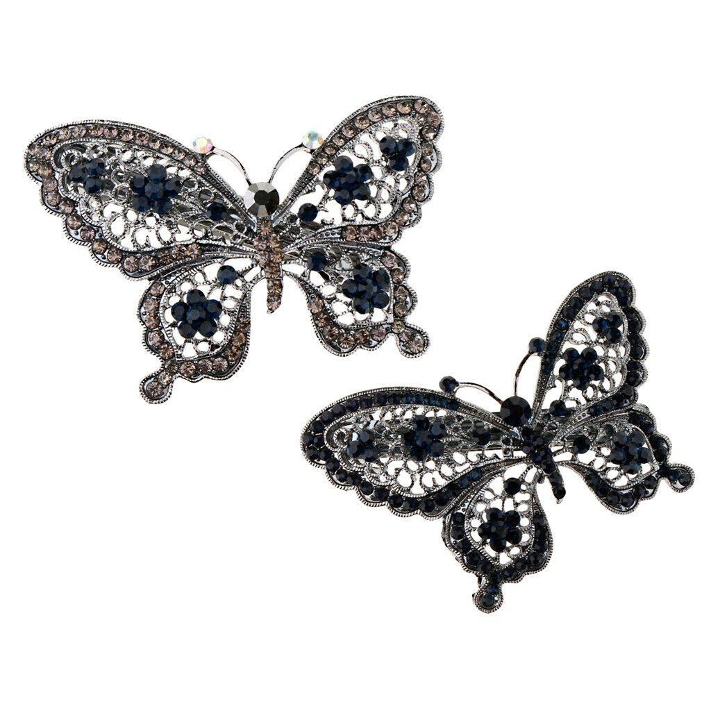 2 Pack Butterfly Hair Clip Crystal Rhinestone Automatic Spring Hair Barrette