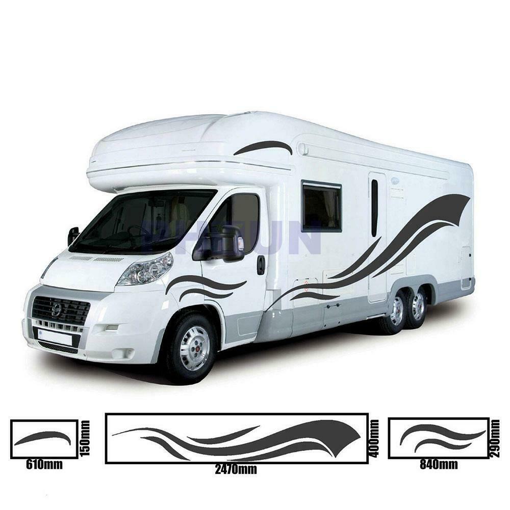 2 Sets Car RV Carvan Camper Van Body Side Stripes Graphics Vinyl  Decals Black