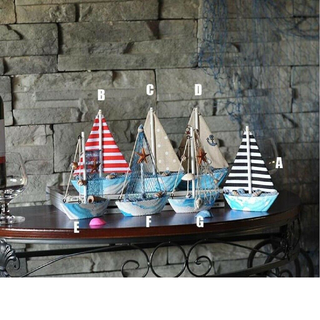 3 Pcs Table Ornament Fishing Net Sailing Boat Aquarium Marine Nautical Art