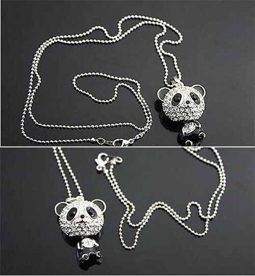 New Trendy Women's Full Rhinestone Novelty Panda Bear Pendant Necklace Jewelry