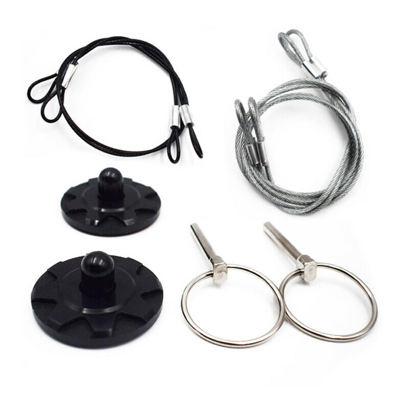 Racing Car SUV Vehicle Round Bonnet Aluminum Alloy Cable Hood Pin Lock Kit Black