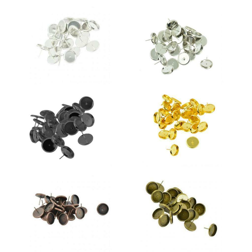 48pcs Ear Stud Earrings Blanks Bezel Base Settings Jewelry Making Findings