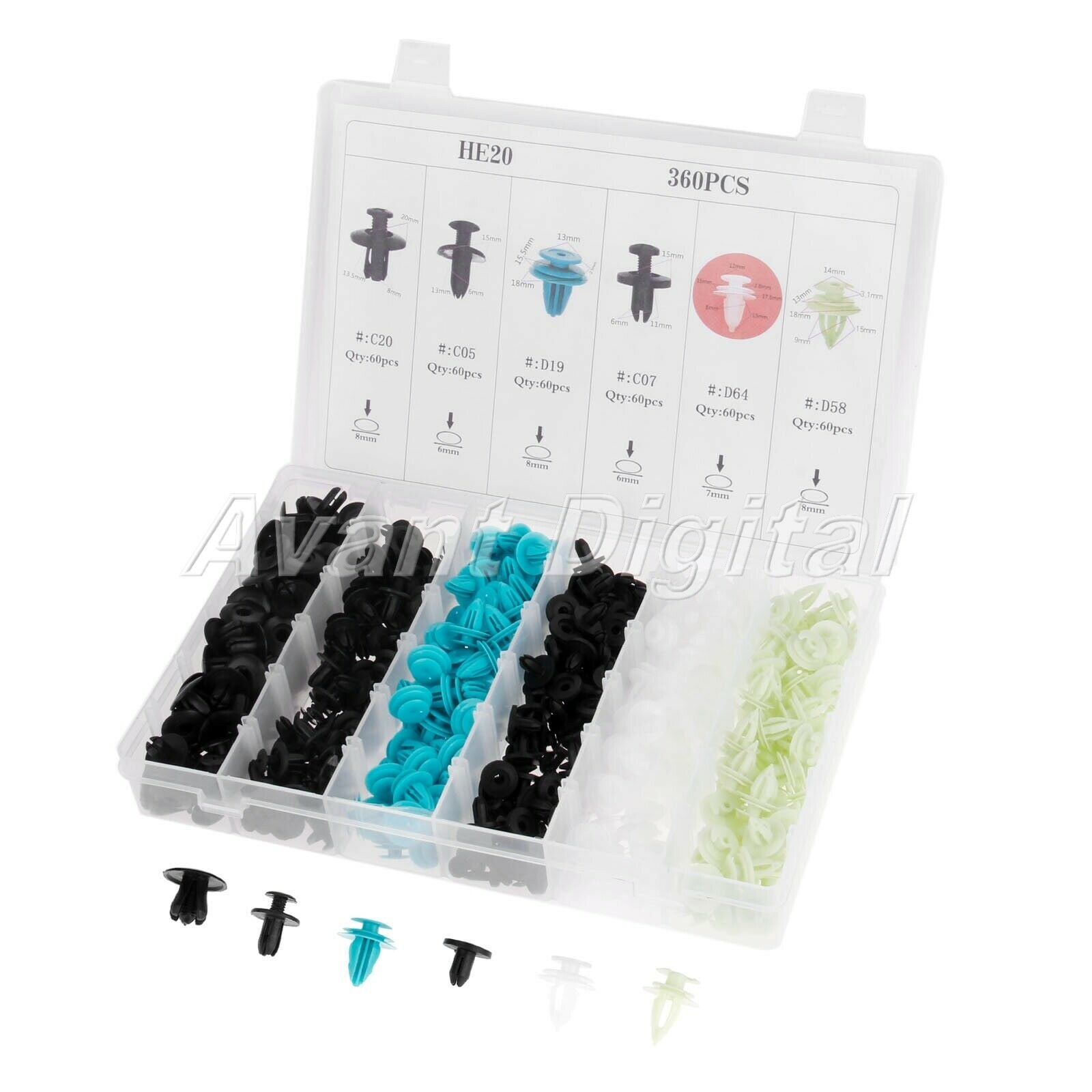 Universal 360pcs Car Mixed Fastener Transparent Boxed Door Clip Rivets Fender