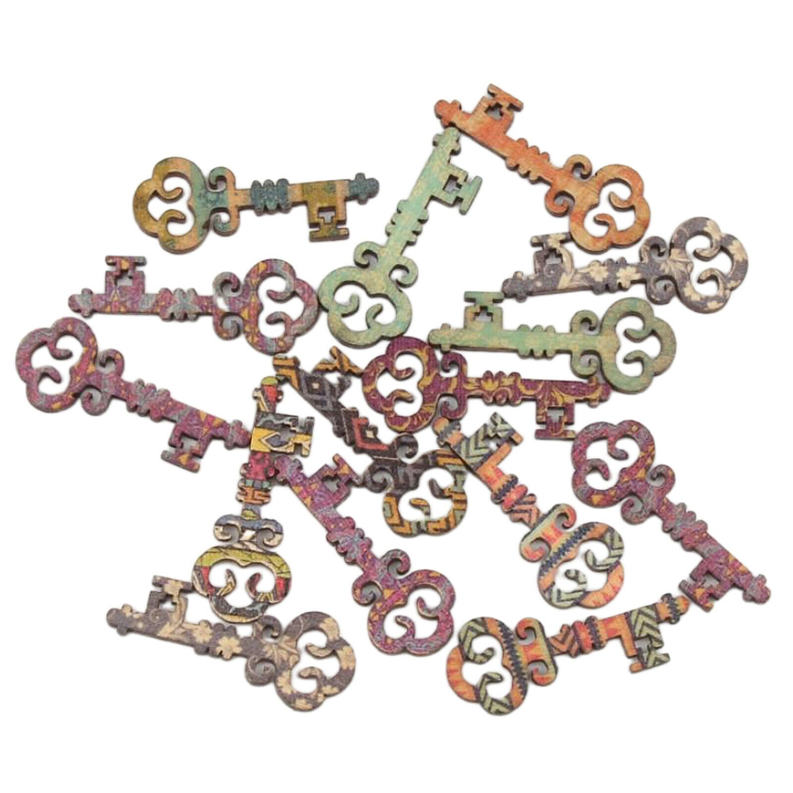 50x Natural Wood Key Shape Mini Craft Embellishment Bookmark Mixed Color