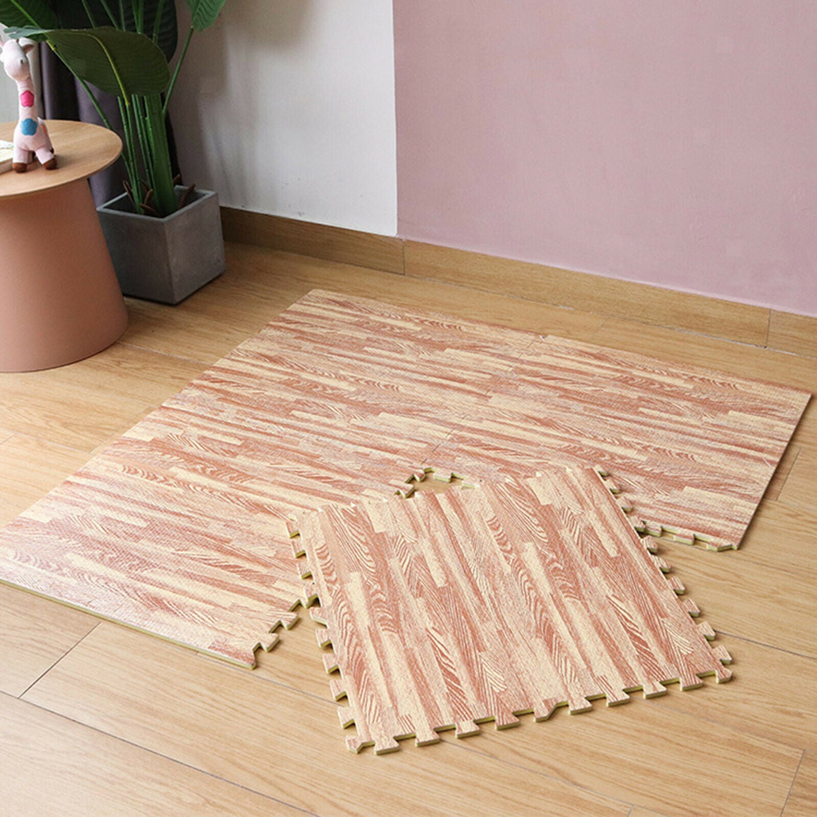 4x Wood Grain Floor Mats Gym Eva Foam Interlocking Kid Soft Play Mat 60x60cm