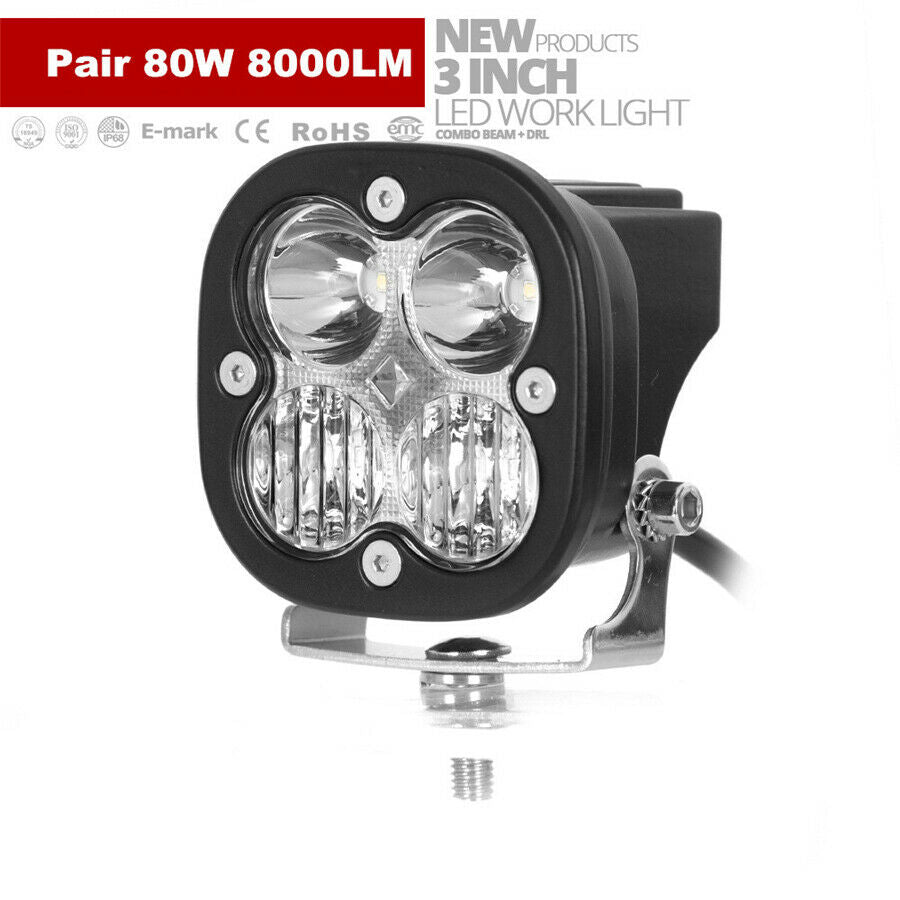 2 Pcs Cool 3.1" 80W 8000LM LED Work Light Bar Combo For Truck Car ATV SUV ATV