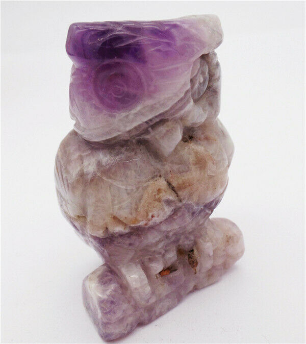 62x38x28mm Natural Purple Amethyst Carved Owl Decoration Healing Statue HH8092
