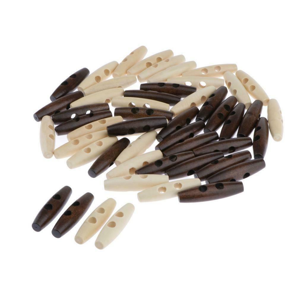 50Pcs Dark Coffee Beige Wood Toggle Buttons Horn Tooth Shape Two Holes For
