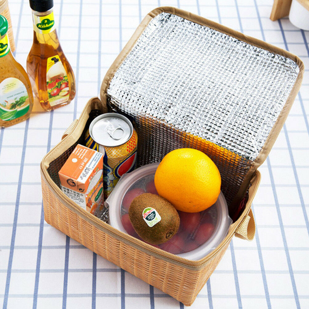 Portable insulated thermal cooler lunch box imitation rattan picnic conta.l8