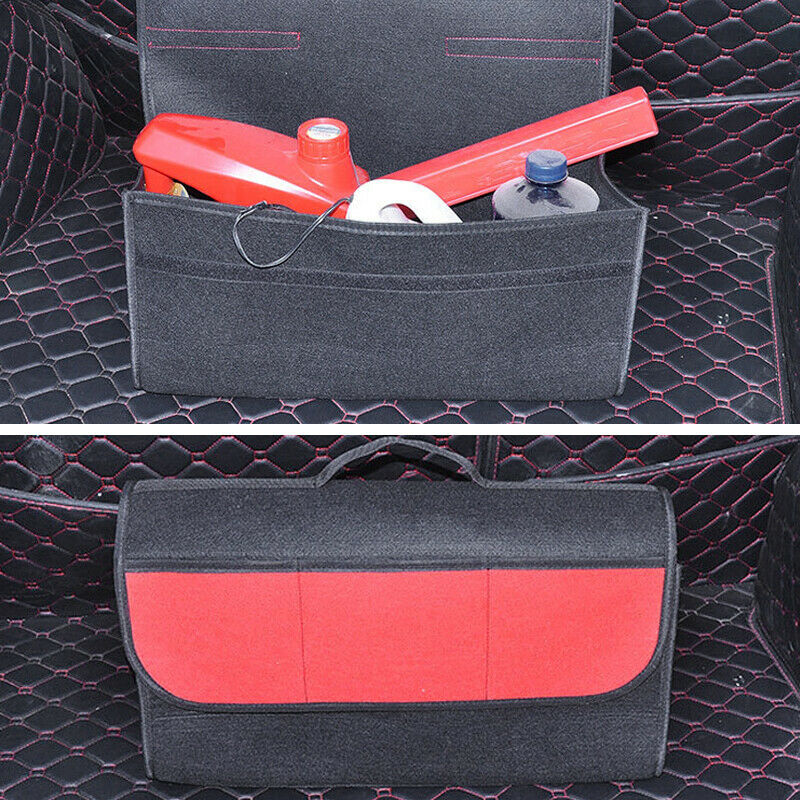 Car Trunk Foldable Cargo Organizer Felt Bag Storage Pocket Box Case Black + Red