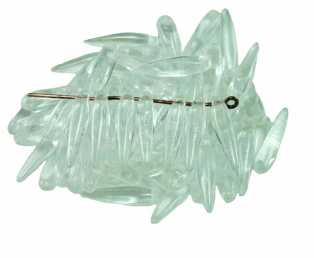 Crystal Clear Czech Glass Dagger Beads Flat Leaf 15mm x 4mm 50pcs
