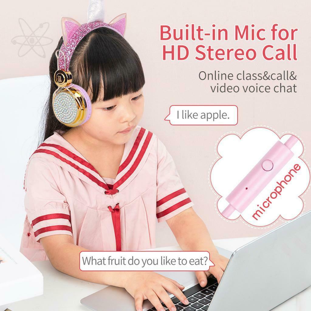 Unicorn Headphone With Microphone Girls Kids Stereo Earphone Headset Pink 1