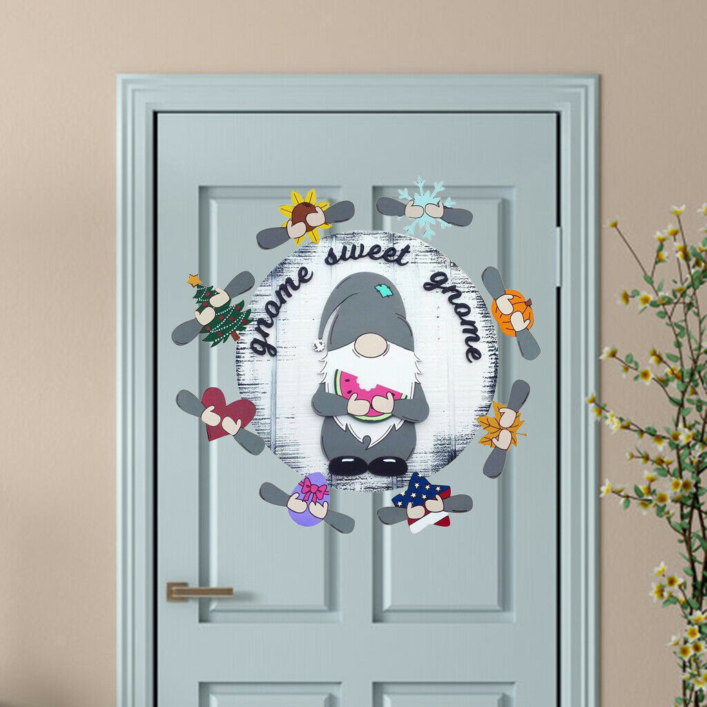 Wooden Gnome Sign Plaque Indoor Outdoor Spring Front Door Window Garden